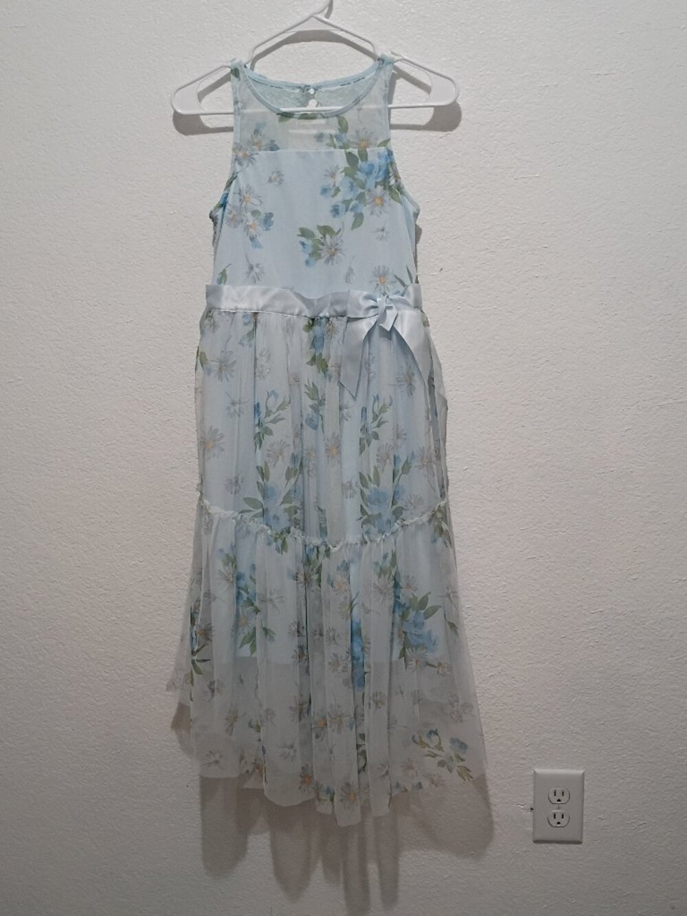 Pink & Violet Kid Big Girls High Low Floral Mesh Dress Light Pastel Blue size 14